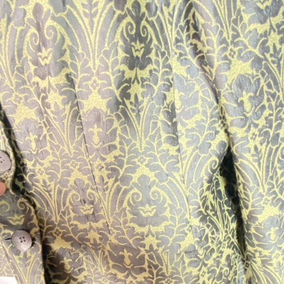 Vintage Kasper 55% Silk Brocade  Mango Structured Coat Size 14 Gray & Green - Picture 10 of 10